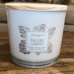 NWT ScentSationals Falling Leaves Large Glass Candle with Lid Made in USA 26oz